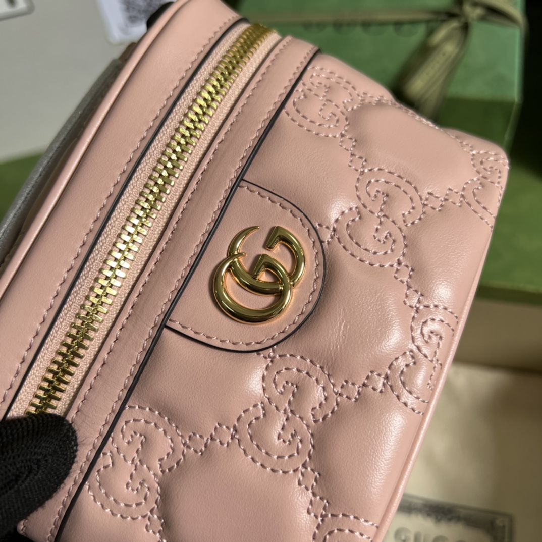 Gucci Gg Matelassé Top Handle Mini Bag Light Pink Leather