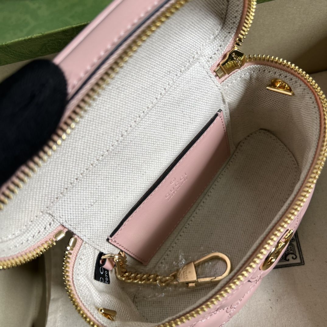 Gucci Gg Matelassé Top Handle Mini Bag Light Pink Leather