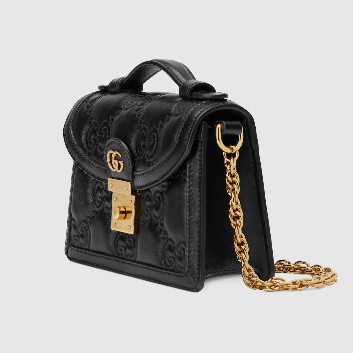 Gucci Gg Matelassé Small Top Handle Bag Black Leather