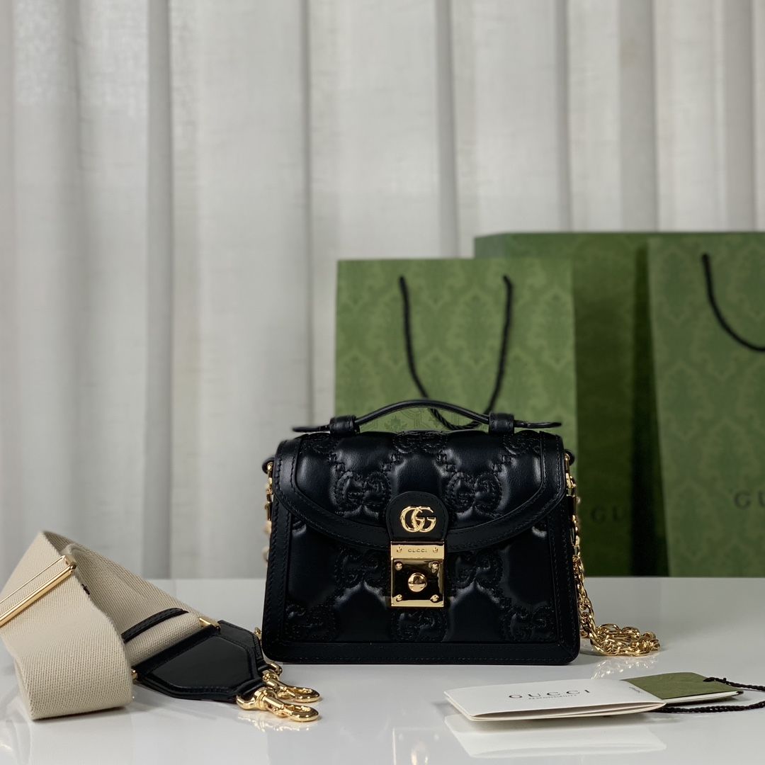 Gucci Gg Matelassé Small Top Handle Bag Black Leather