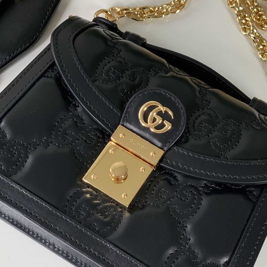 Gucci Gg Matelassé Small Top Handle Bag Black Leather