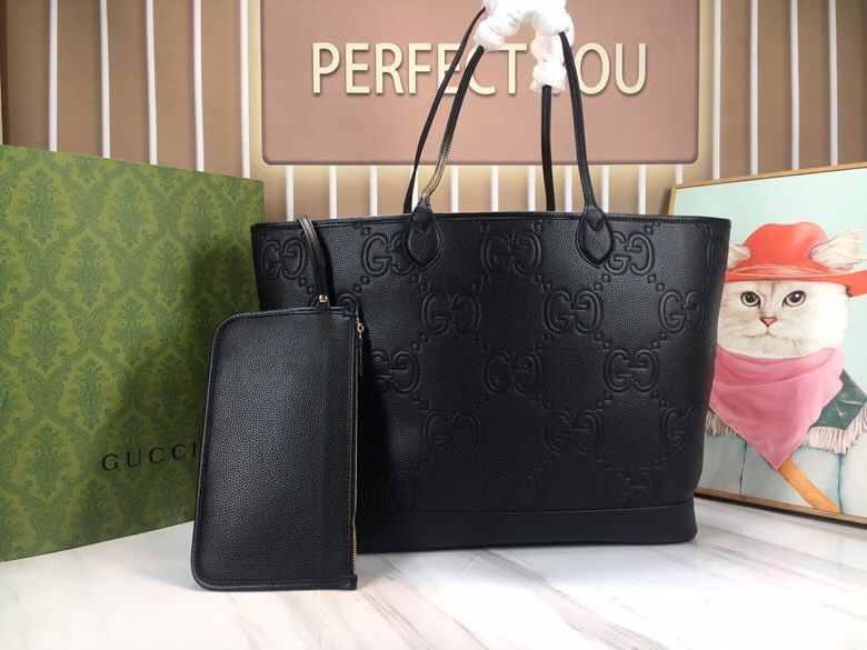 Gucci Jumbo Gg Large Tote Bag Black Leather