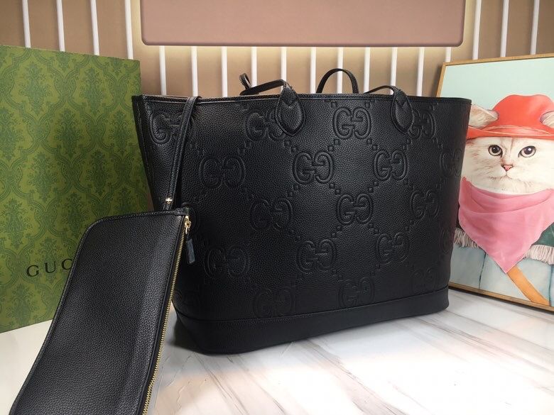 Gucci Jumbo Gg Large Tote Bag Black Leather