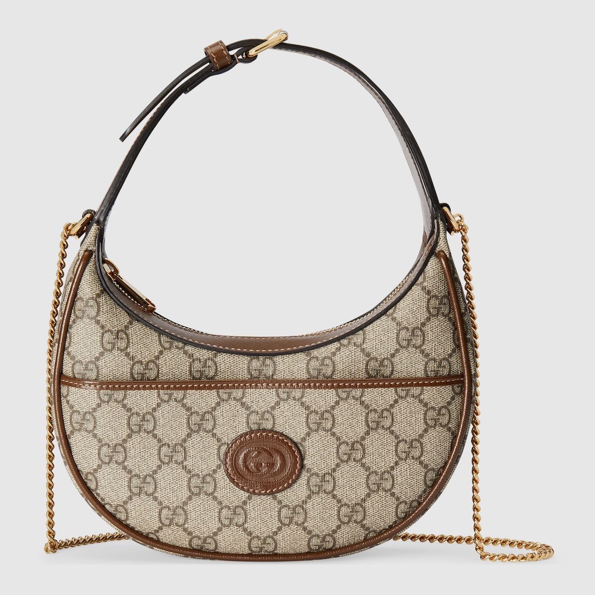 Gucci Half-Moon-Shaped Mini Bag With Interlocking G Beige And Ebony Supreme