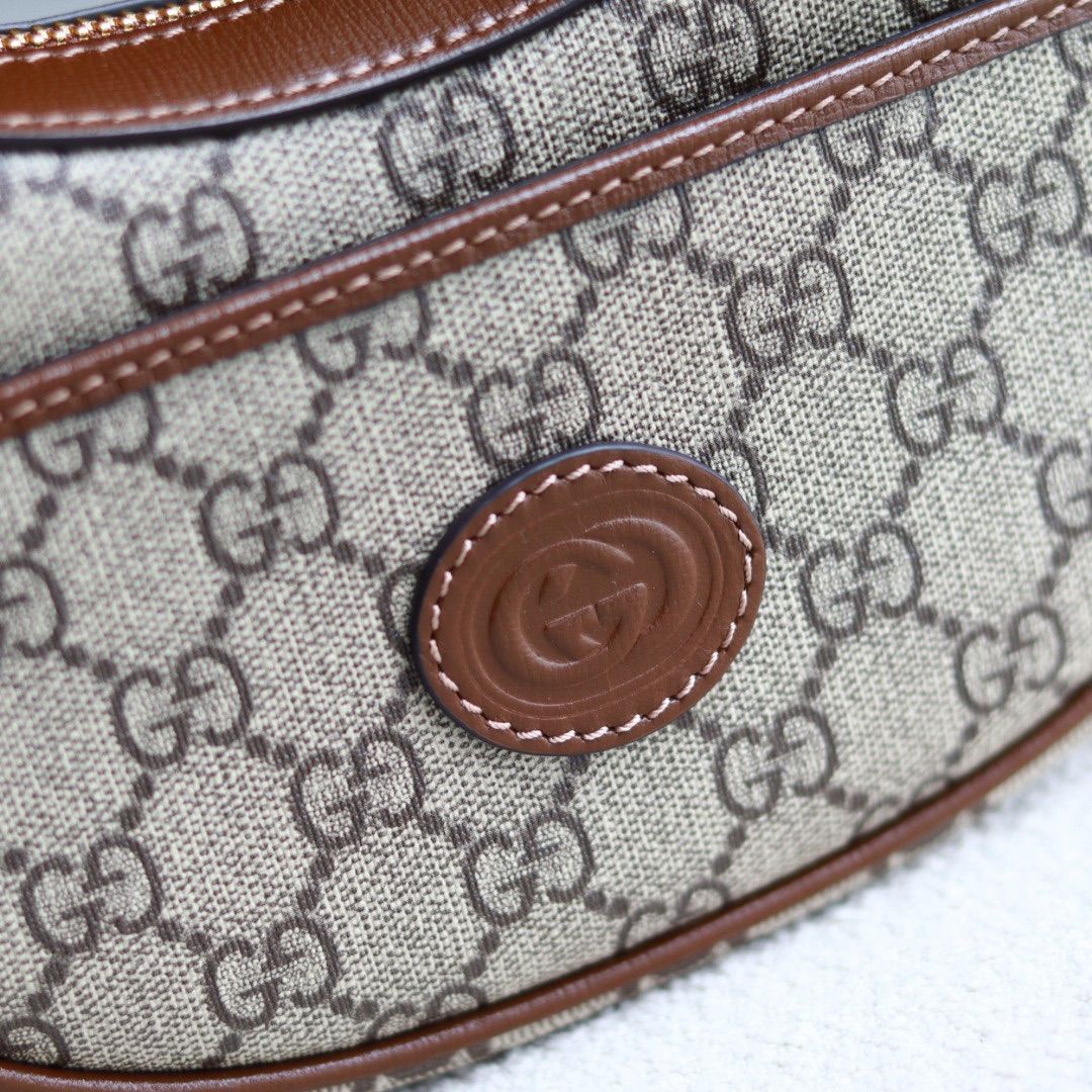 Gucci Half-Moon-Shaped Mini Bag With Interlocking G Beige And Ebony Supreme