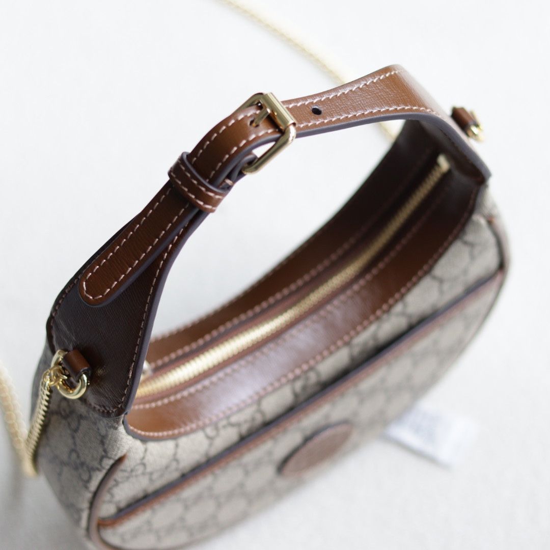 Gucci Half-Moon-Shaped Mini Bag With Interlocking G Beige And Ebony Supreme