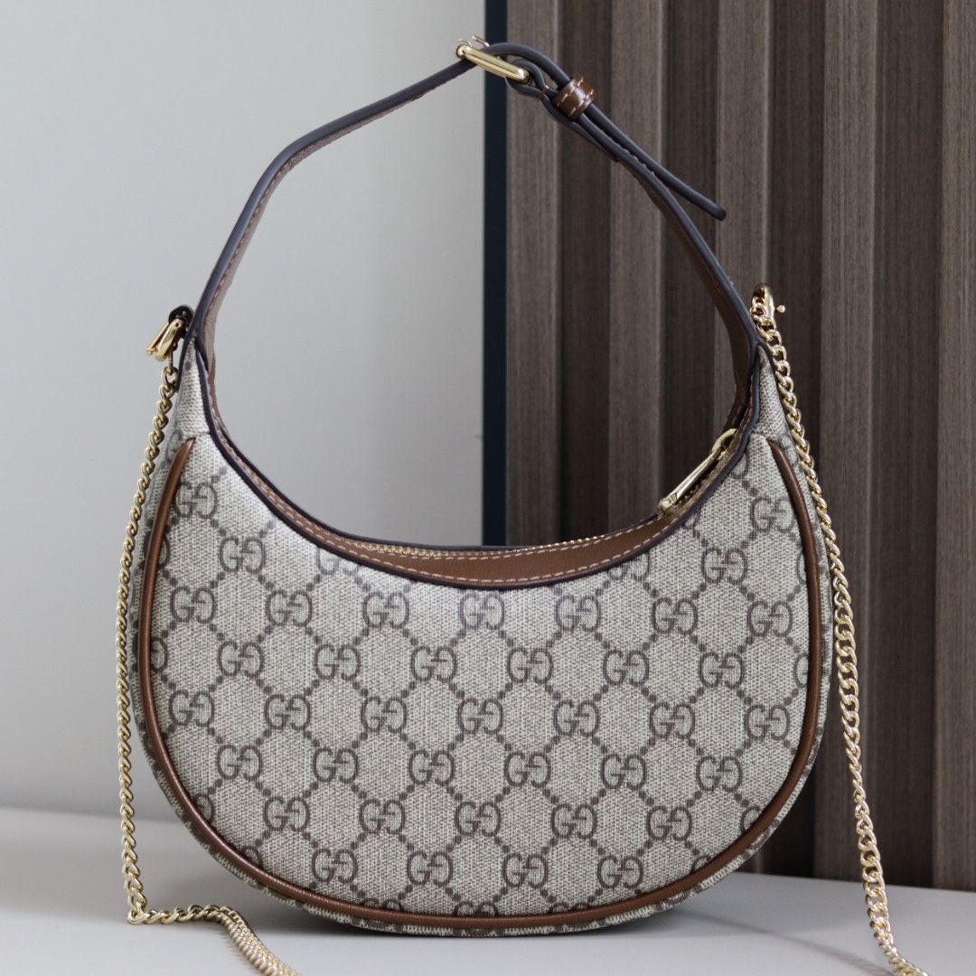 Gucci Half-Moon-Shaped Mini Bag With Interlocking G Beige And Ebony Supreme