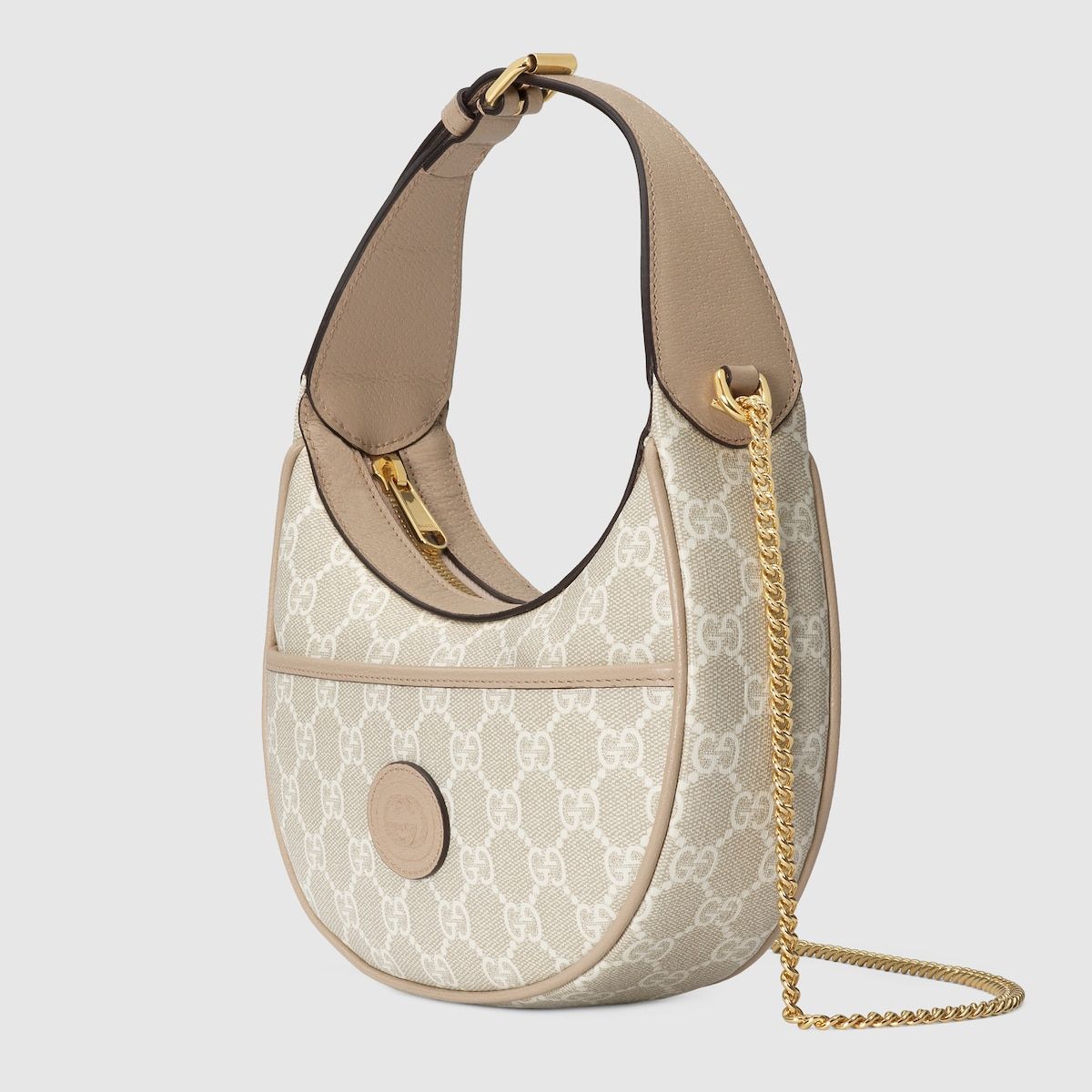 Gucci Gg Half-Moon-Shaped Mini Bag Beige And White Supreme