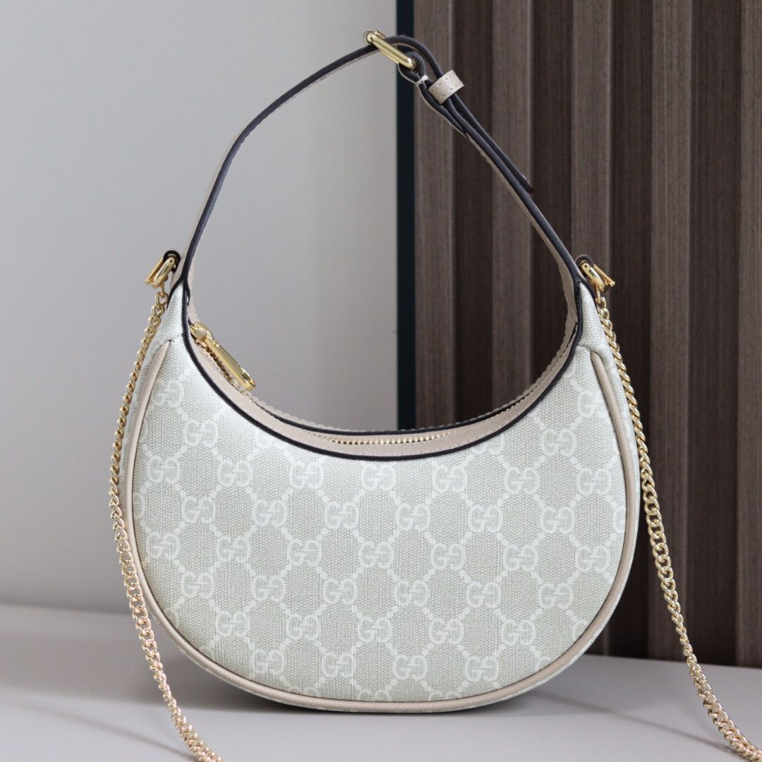 Gucci Gg Half-Moon-Shaped Mini Bag Beige And White Supreme