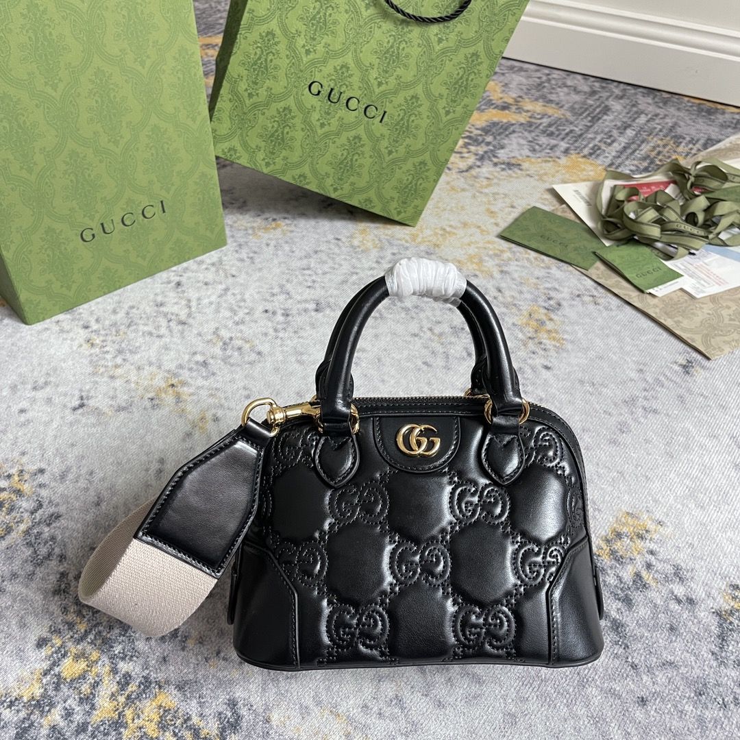 Gucci Gg Matelassé Handbag Black Leather