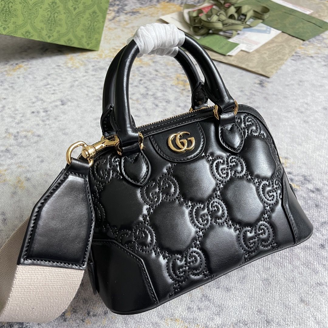 Gucci Gg Matelassé Handbag Black Leather