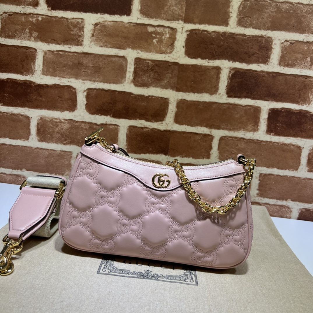 Gucci Gg Matelassé Handbag Pink Leather