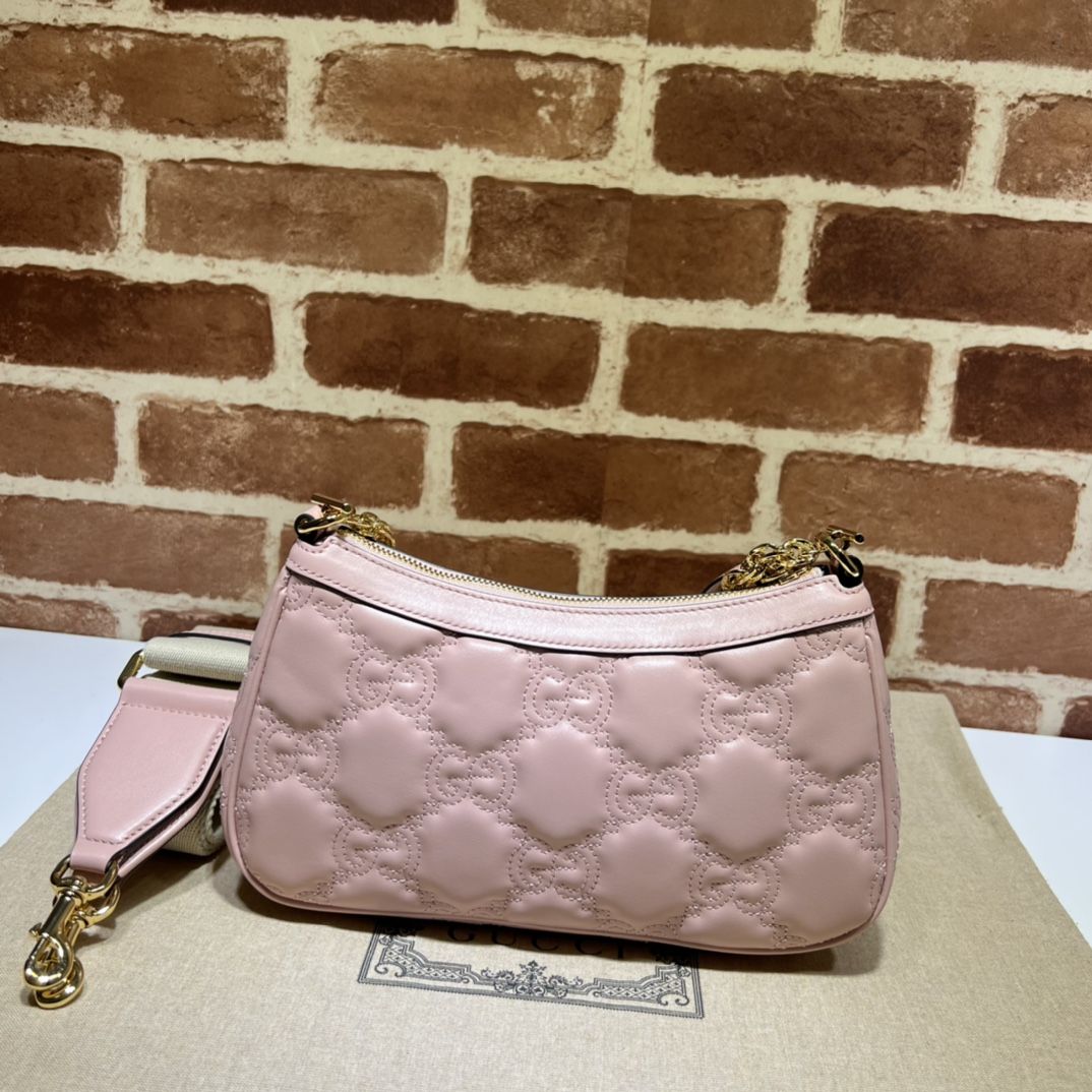 Gucci Gg Matelassé Handbag Pink Leather