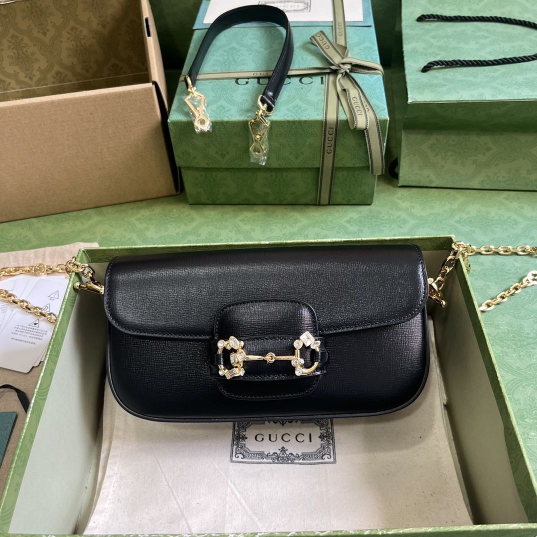 Gucci Horsebit 1955 Small Shoulder Bag Black Leather