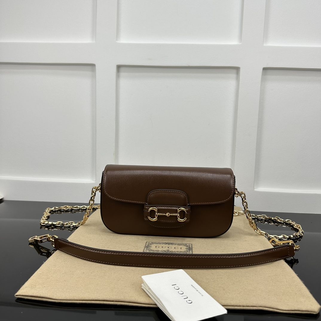 Gucci Horsebit 1955 Small Shoulder Bag Brown Leather