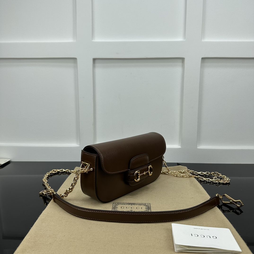 Gucci Horsebit 1955 Small Shoulder Bag Brown Leather