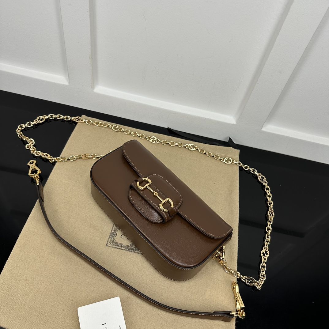 Gucci Horsebit 1955 Small Shoulder Bag Brown Leather