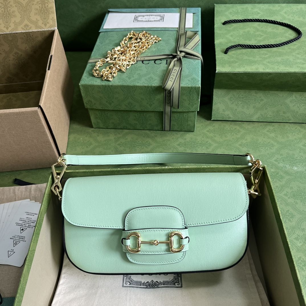 Gucci Horsebit 1955 Small Shoulder Bag Light Green Leather