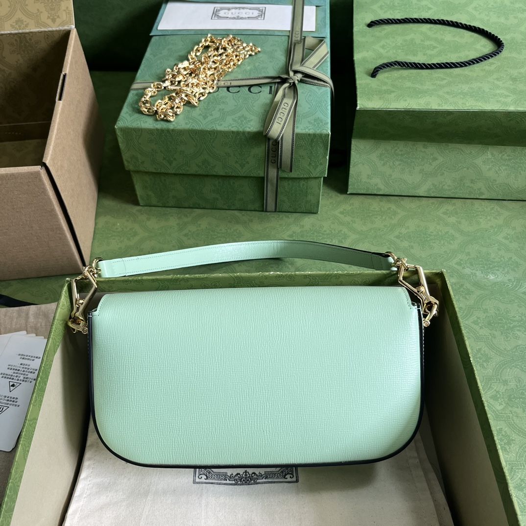 Gucci Horsebit 1955 Small Shoulder Bag Light Green Leather