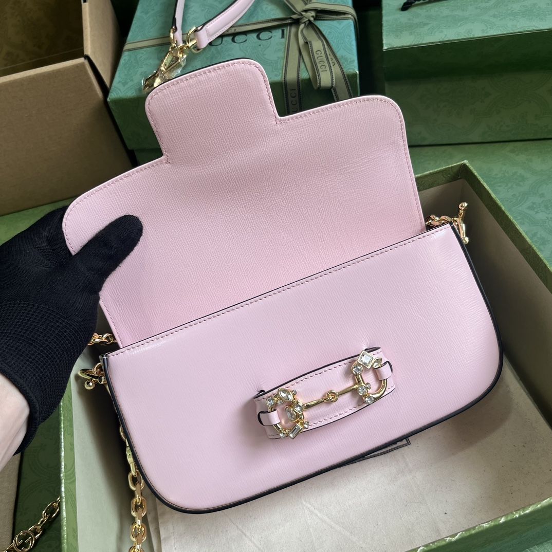 Gucci Horsebit 1955 Small Shoulder Bag Pink Leather