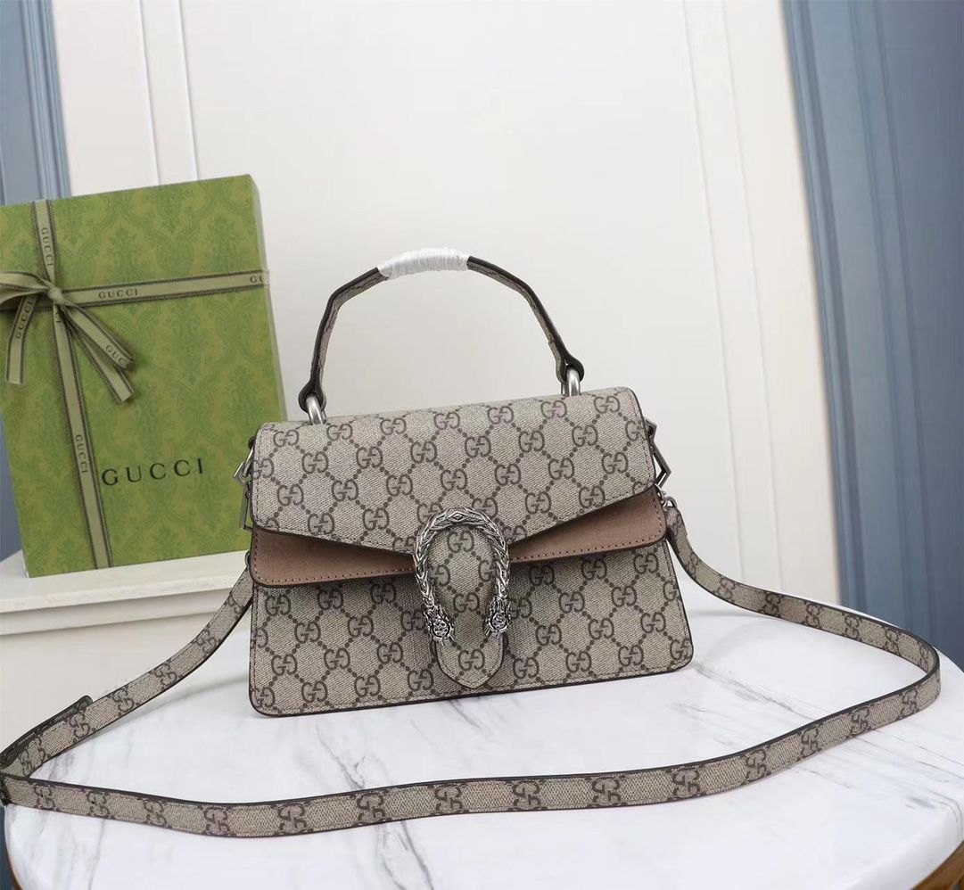 Gucci Small Dionysus Top Handle Bag Beige And Ebony Supreme