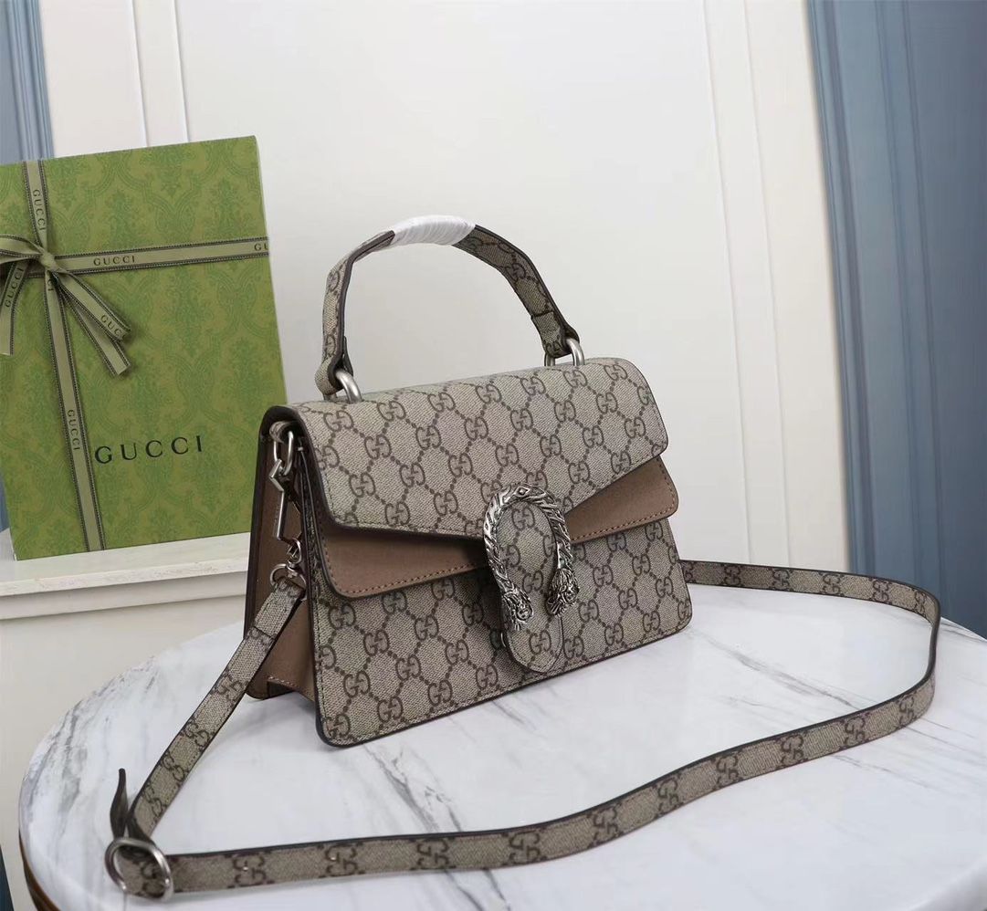 Gucci Small Dionysus Top Handle Bag Beige And Ebony Supreme