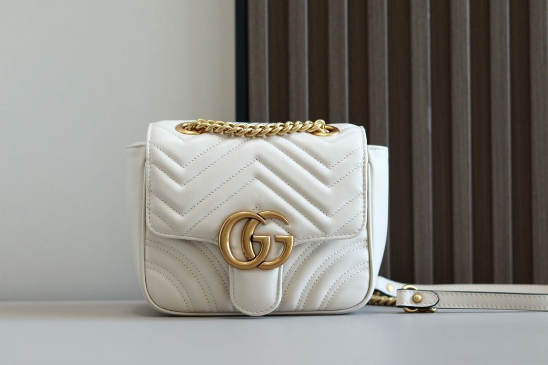 Gucci Gg Marmont Mini Shoulder Bag White Leather