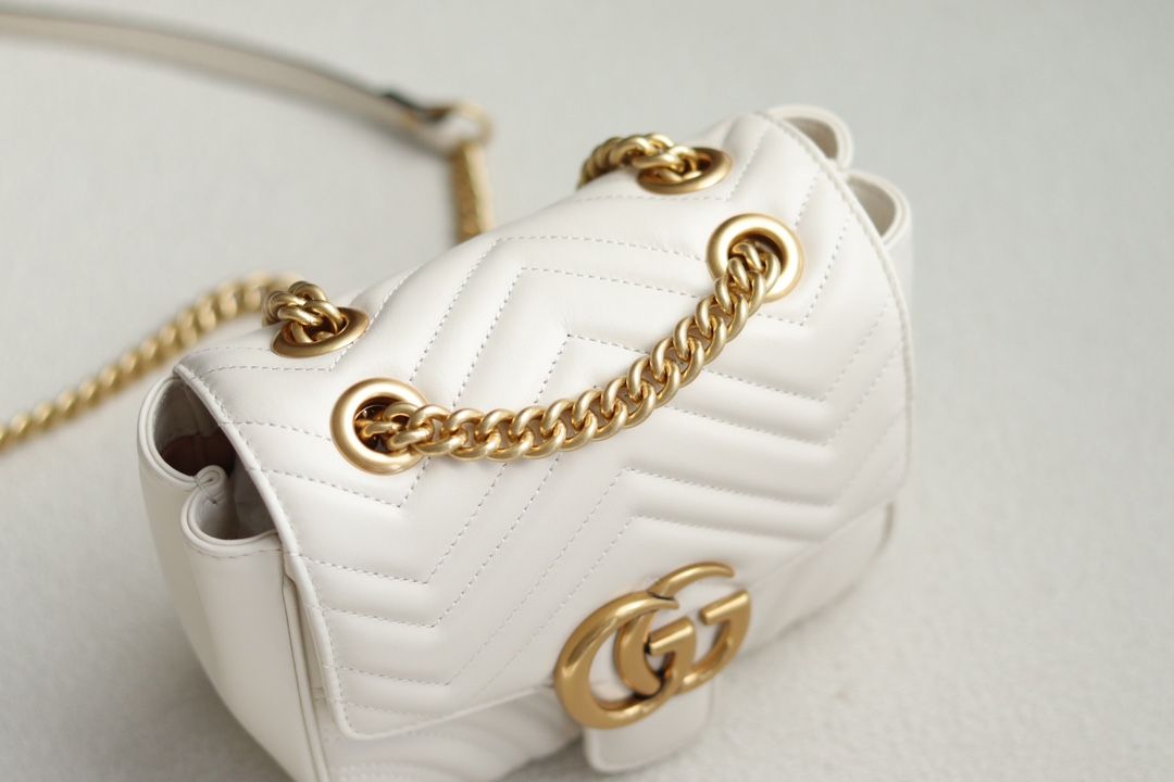 Gucci Gg Marmont Mini Shoulder Bag White Leather