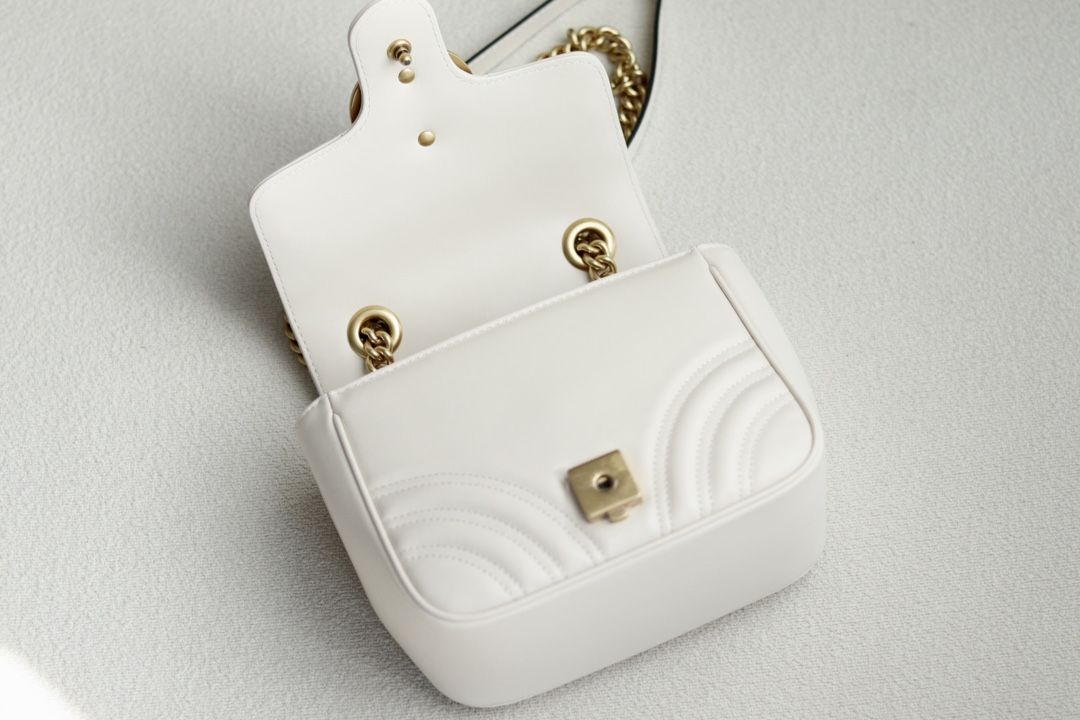 Gucci Gg Marmont Mini Shoulder Bag White Leather