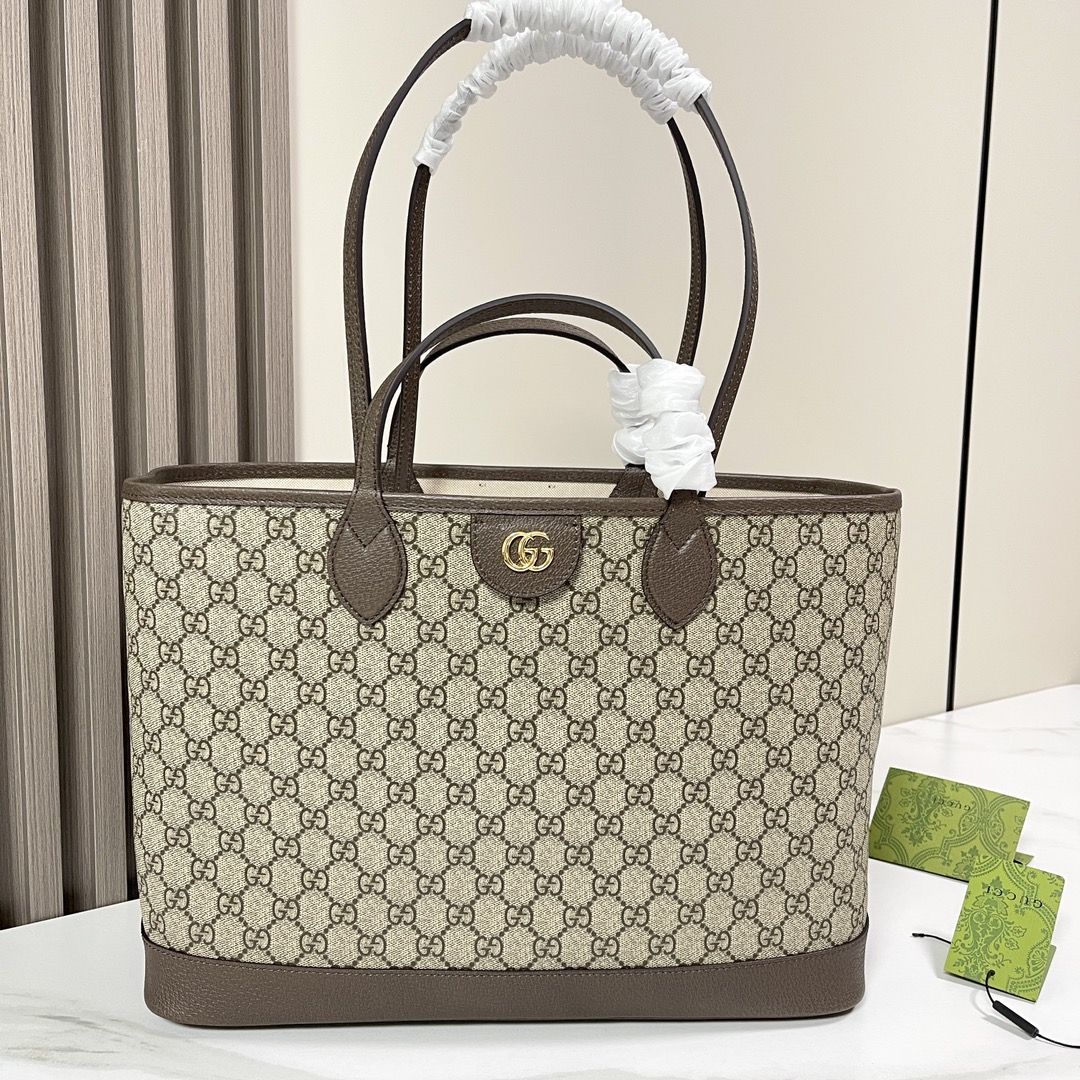 Gucci Ophidia Medium Tote Bag Beige And Ebony Supreme