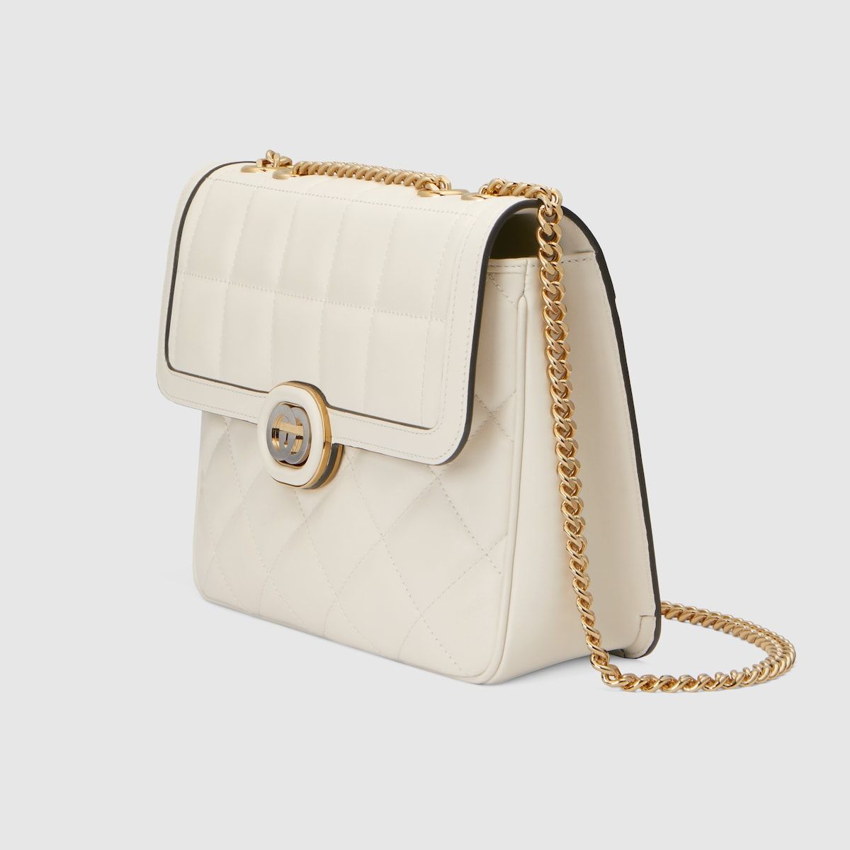 Gucci Deco Small Shoulder Bag Off White Leather