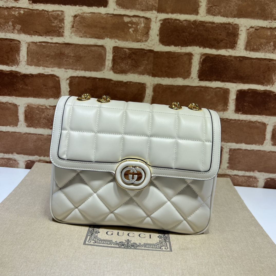 Gucci Deco Small Shoulder Bag Off White Leather