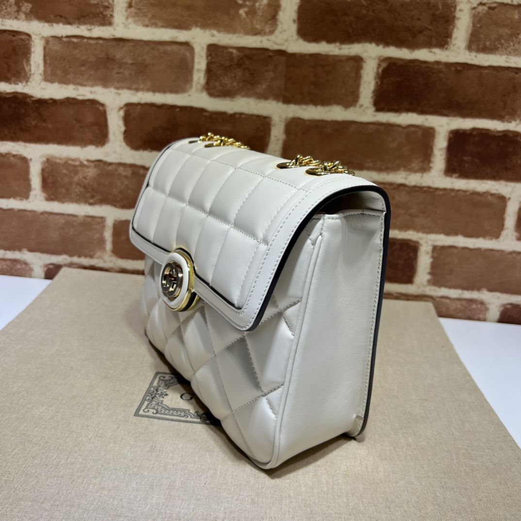 Gucci Deco Small Shoulder Bag Off White Leather