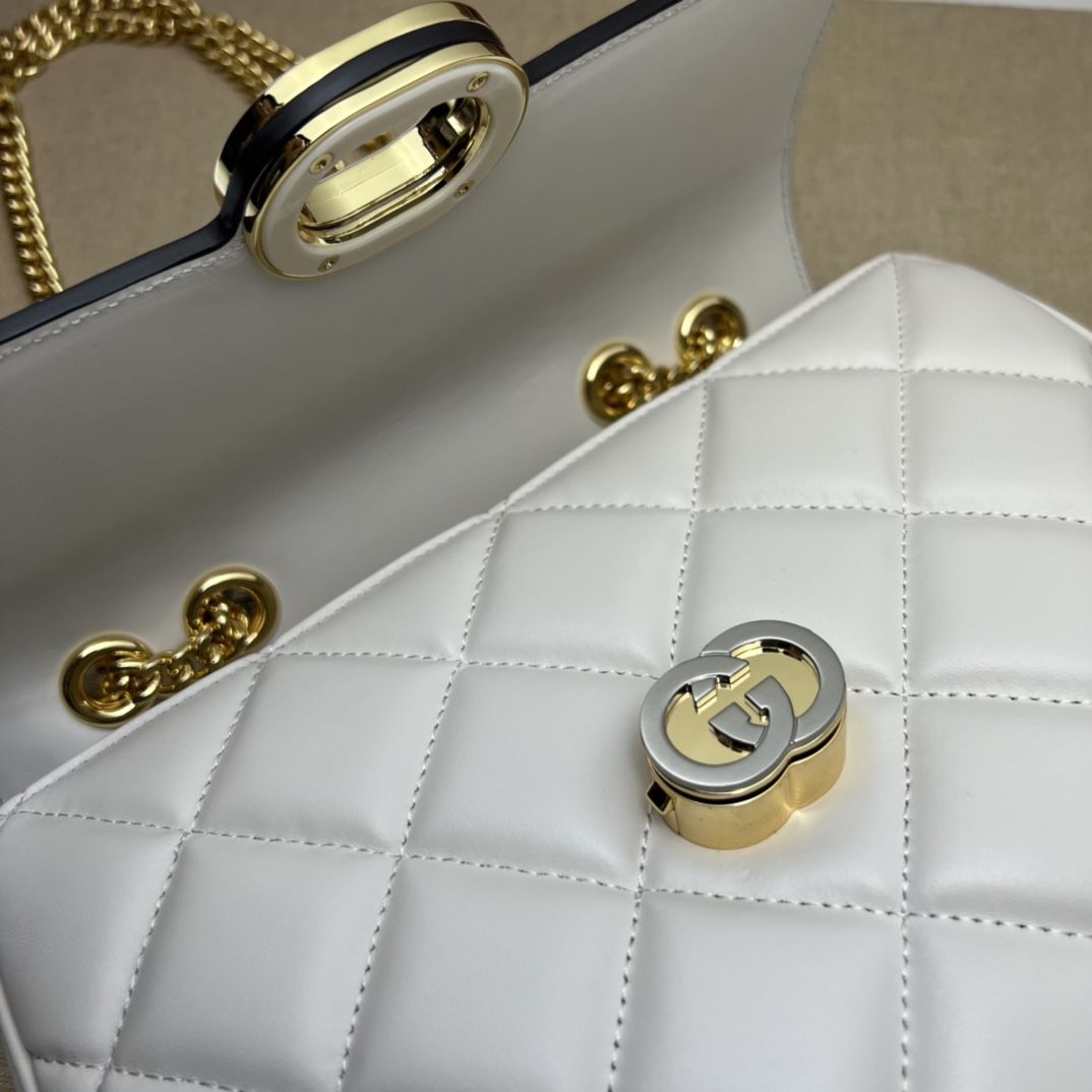 Gucci Deco Small Shoulder Bag Off White Leather