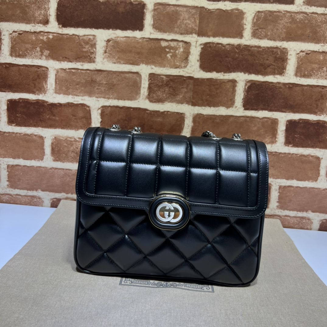 Gucci Deco Small Shoulder Bag Black Leather