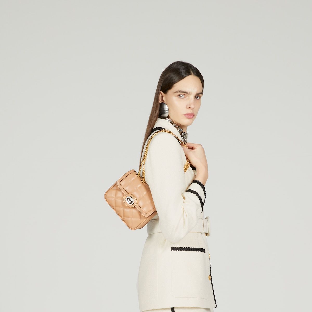 Gucci Deco Mini Shoulder Bag Rose Beige Leather