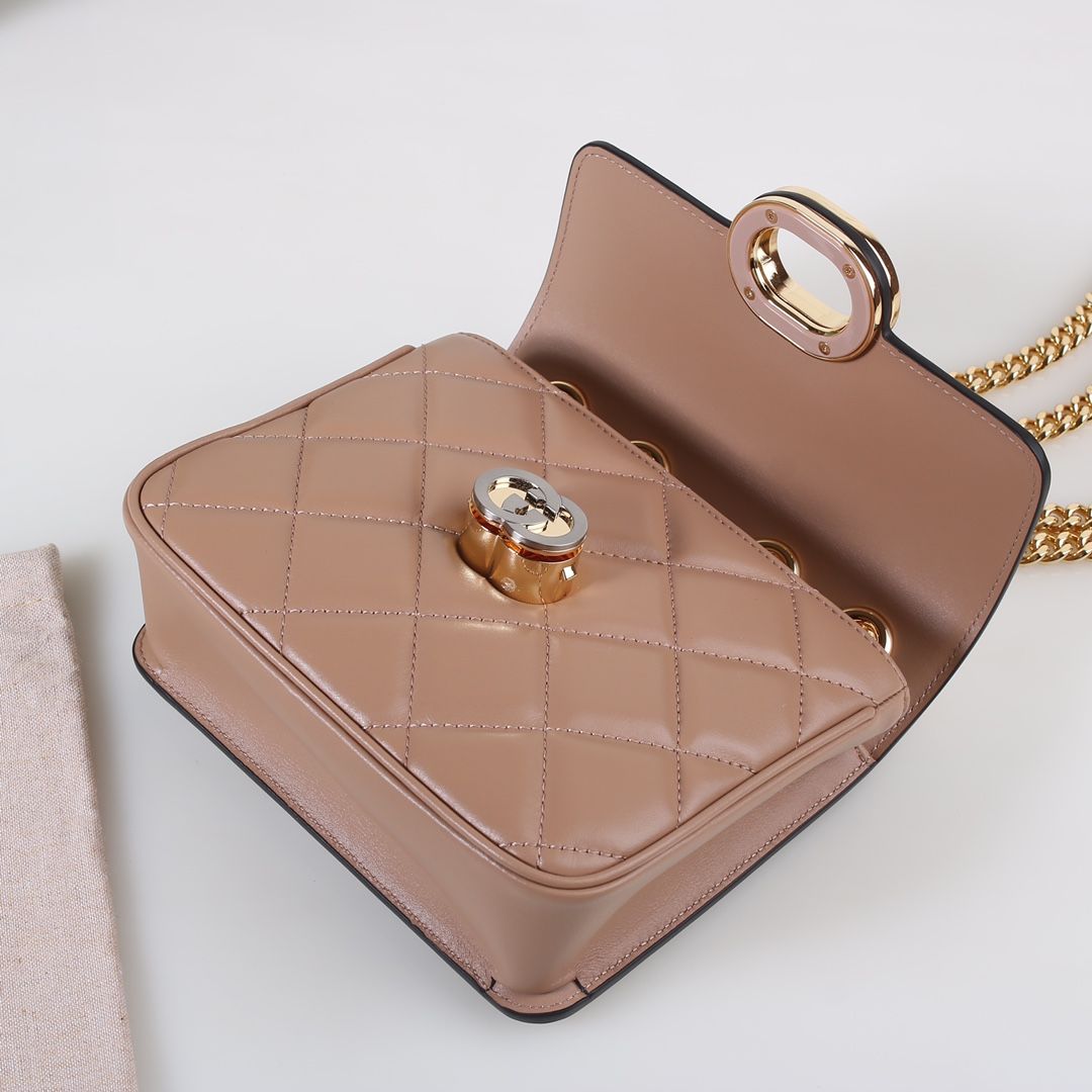 Gucci Deco Mini Shoulder Bag Rose Beige Leather