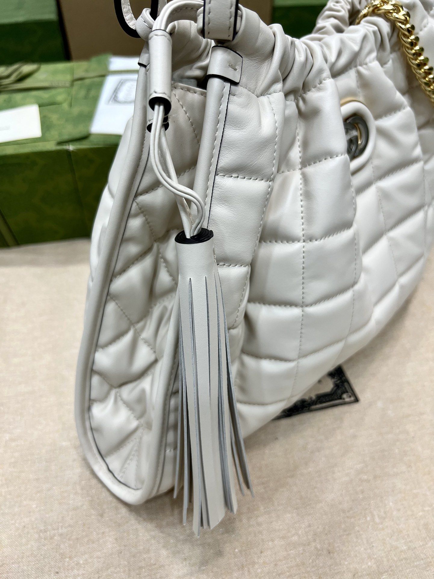 Gucci Deco Medium Tote Bag White Leather