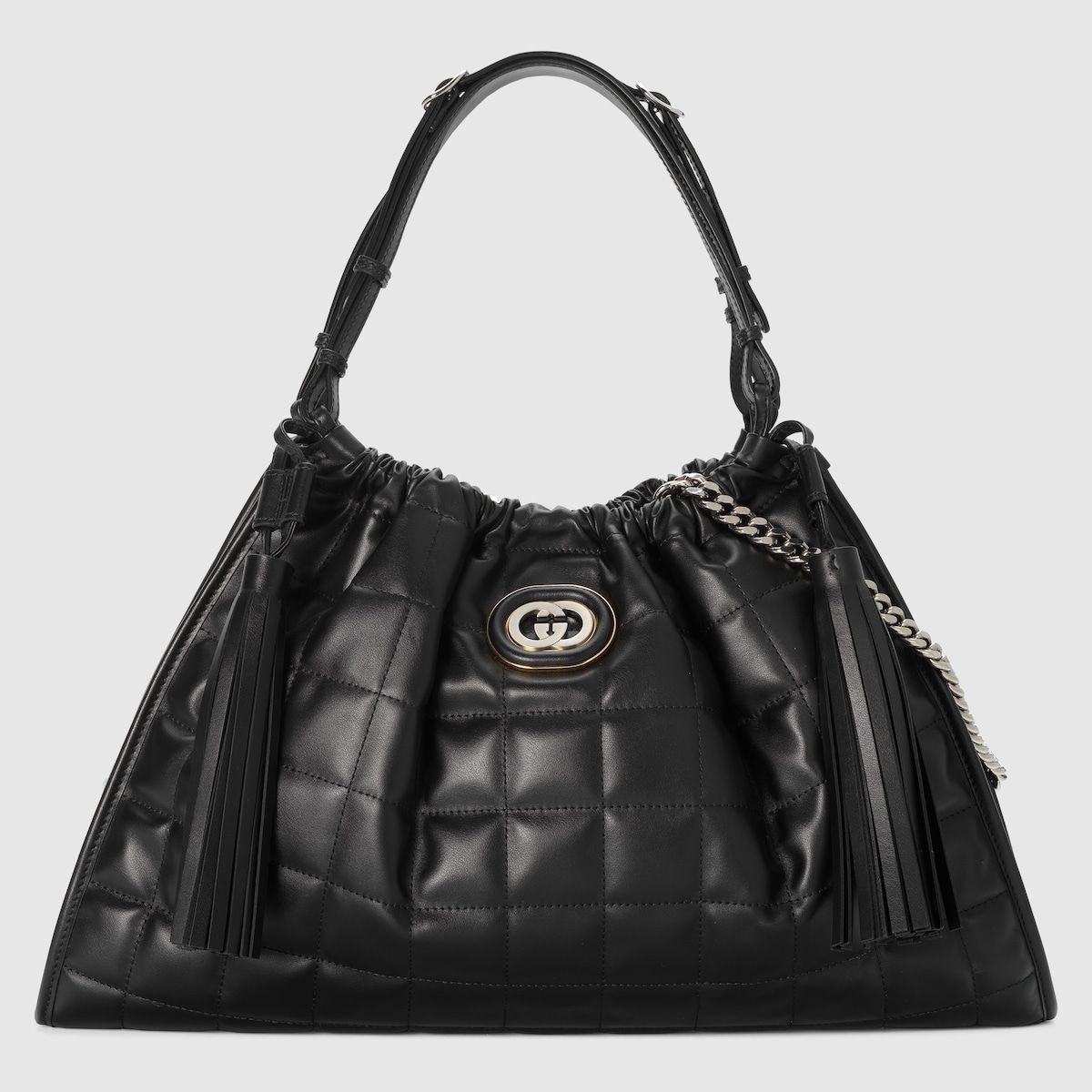 Gucci Deco Medium Tote Bag Black Leather