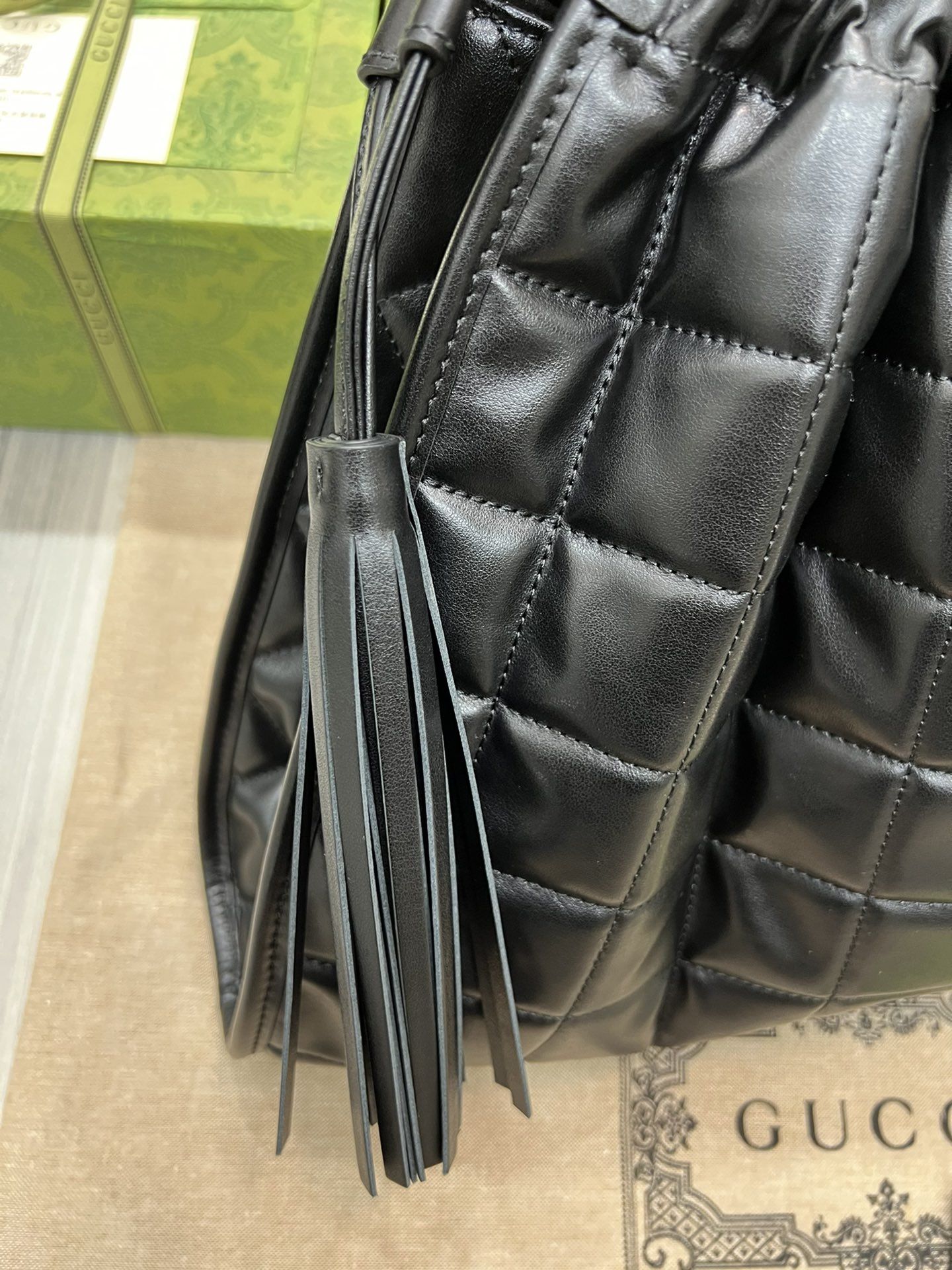 Gucci Deco Medium Tote Bag Black Leather