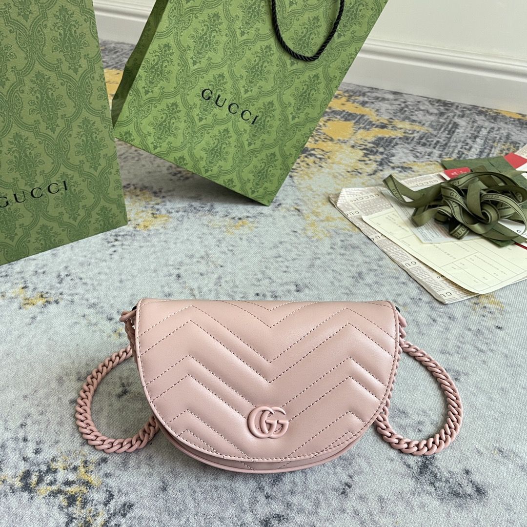 Gucci Gg Marmont Matelassé Chain Mini Bag Light Pink Leather