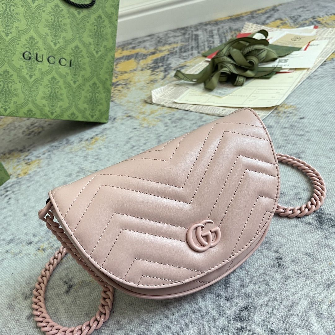 Gucci Gg Marmont Matelassé Chain Mini Bag Light Pink Leather