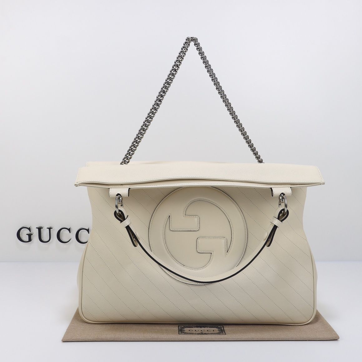 Gucci Blondie Medium Tote Bag White Leather