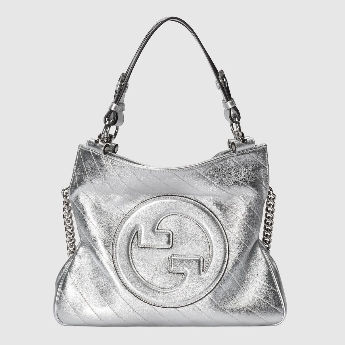 Gucci Blondie Small Tote Bag Silver Lamé Leather