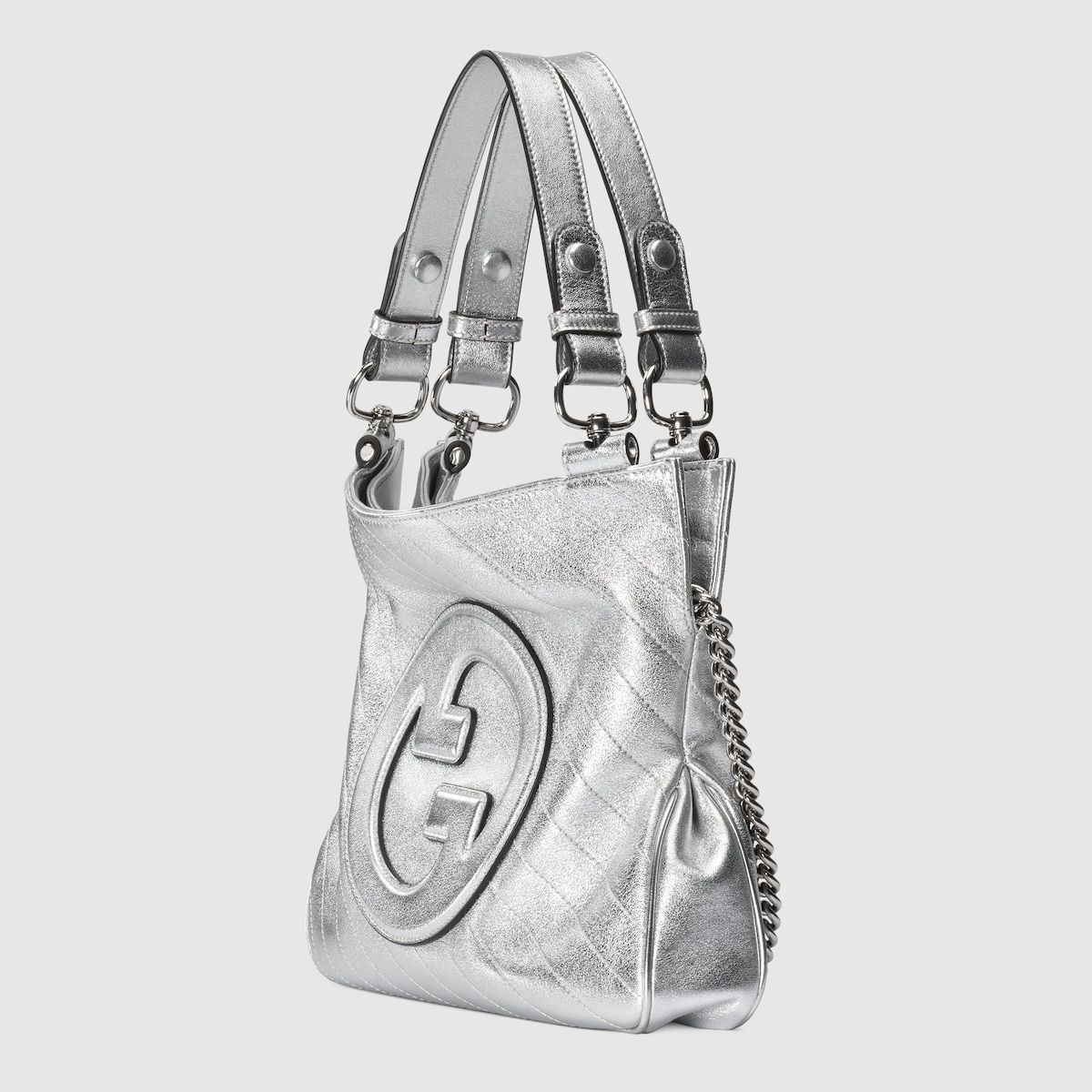 Gucci Blondie Small Tote Bag Silver Lamé Leather