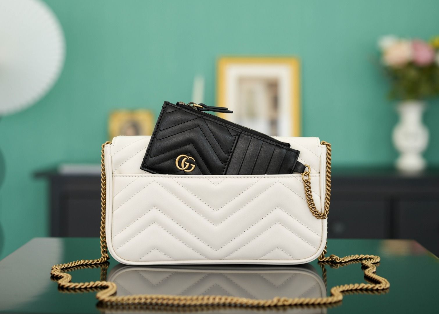 Gucci Gg Marmont Mini Bag White Leather