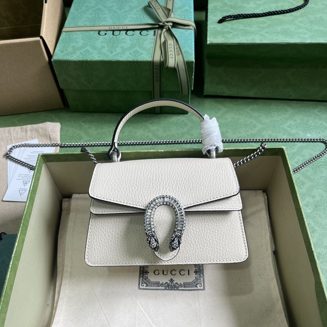 Gucci Dionysus Mini Top Handle Bag White Leather