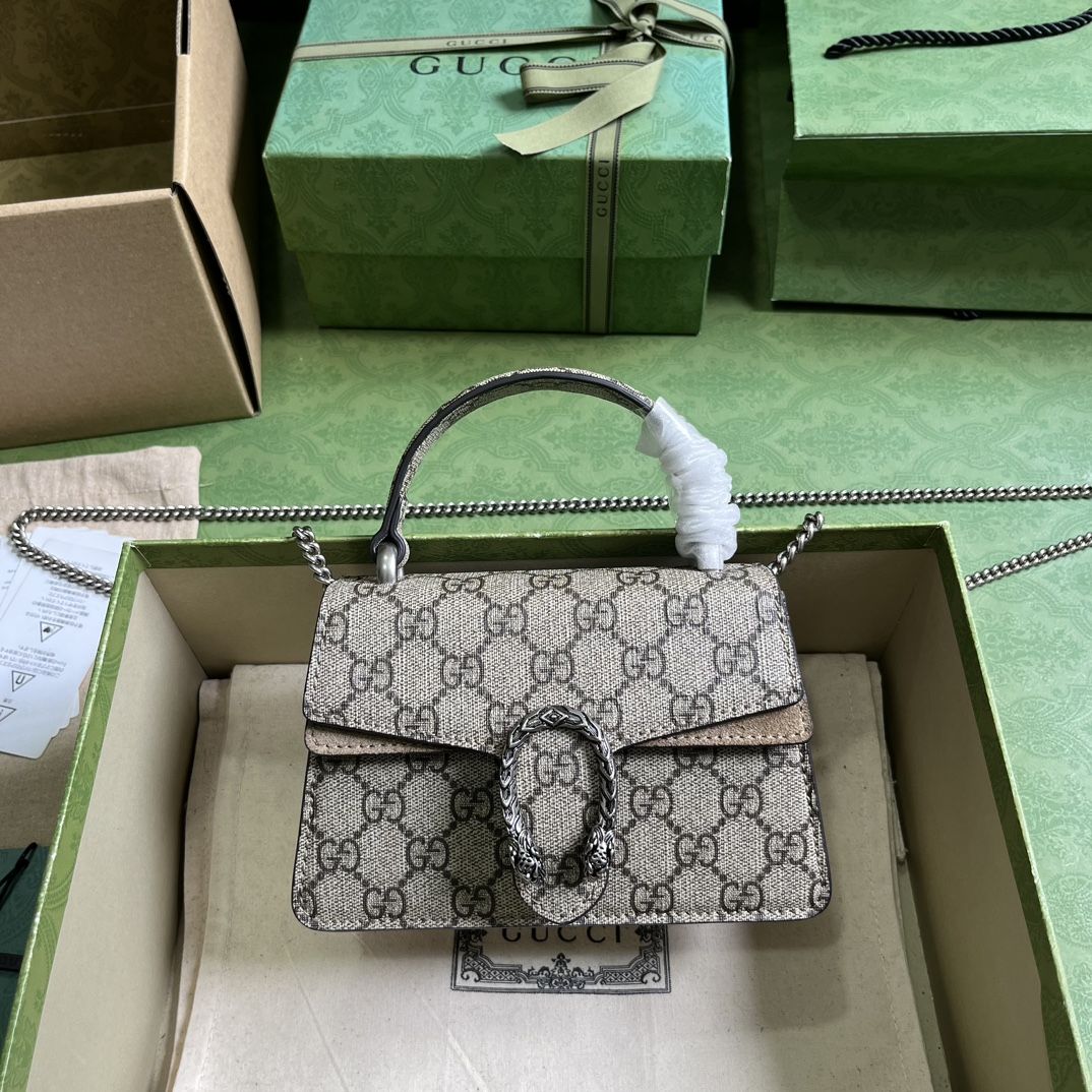 Gucci Dionysus Mini Top Handle Bag Beige And Ebony Supreme