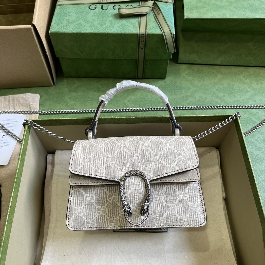 Gucci Dionysus Mini Top Handle Bag Beige And White Supreme