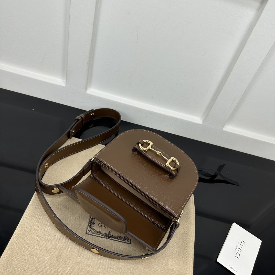 Gucci Horsebit 1955 Mini Rounded Bag Brown Leather